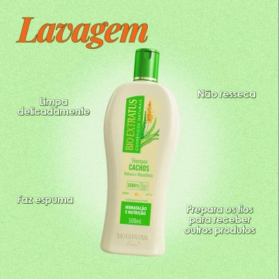 Produto: Kit Cachos Babosa Shampoo 500ml Condicionador 500ml Máscara 230g Bio Extratus Cachos Babosa