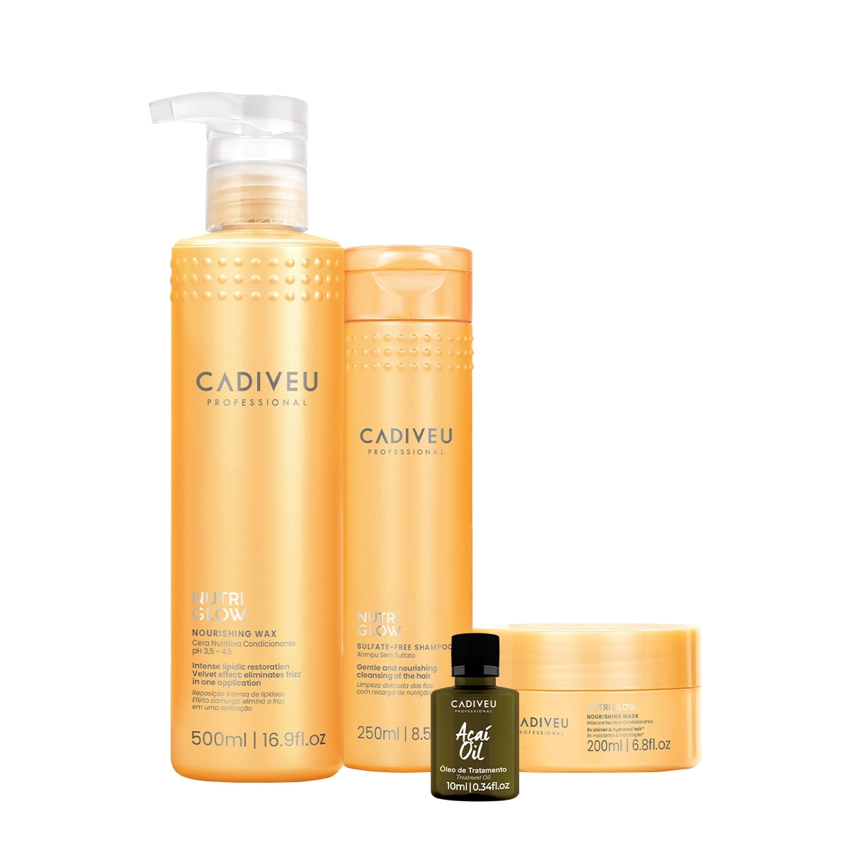 Produto: Kit Cadiveu Professional Nutri Glow Shampoo Máscara Cera e Açaí Oil (4 produtos)