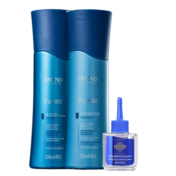 Amend Redensifica & Encorpa Shampoo e Condicionador 250ml e Reparador de Pontas 30ml Produto: Amend Redensifica & Encorpa Shampoo e Condicionador 250ml e Reparador de Pontas 30ml