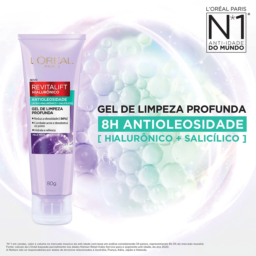 Produto: Gel de Limpeza Facial Antioleosidade L'Oréal Paris Revitalift Hialurônico 80g