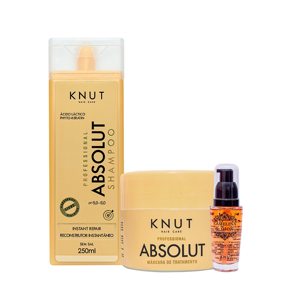 Kit Knut Professional Absolut Shampoo Máscara e Elixir Oil Camelina e Ojon (3 Produtos) Produto: Kit Knut Professional Absolut Shampoo Máscara e Elixir Oil Camelina e Ojon (3 Produtos)