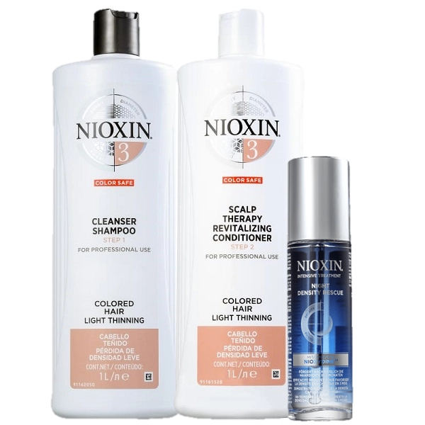Produto: Nioxin Sistema 3 Cleanser Duo 1L e Serum Noturno 70ml 3 Produtos