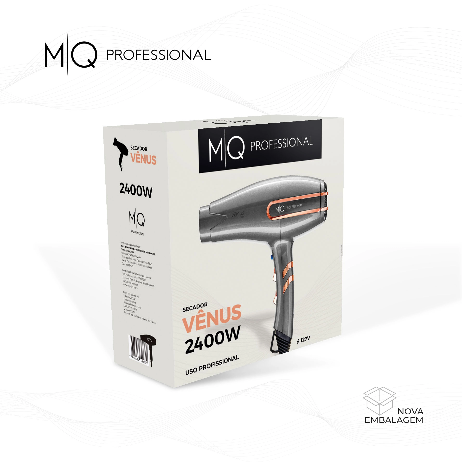 Produto: Secador de Cabelo Vênus 2400W Profissional MQ Professional Cinza 110V