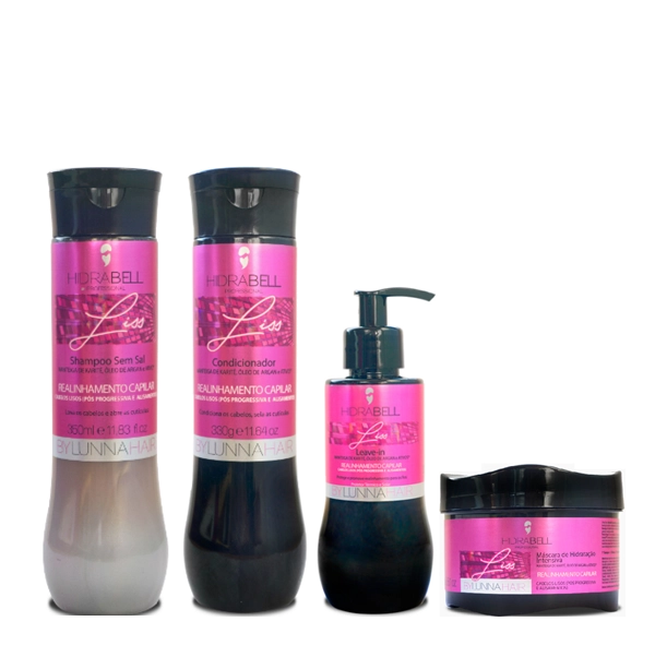 Produto: Hidrabell Liss By Lunna - Shampoo 350ml+Condicionador 330g+Leave-in 200g+Mascara 250g