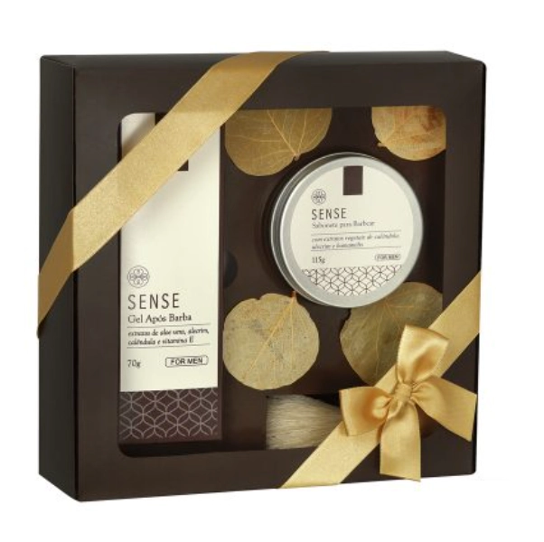 Produto: Flora Vie Homem Kit Sense Sabonete para Barbear 115g Gel Pos Barba 70g  e Pincel de Barba