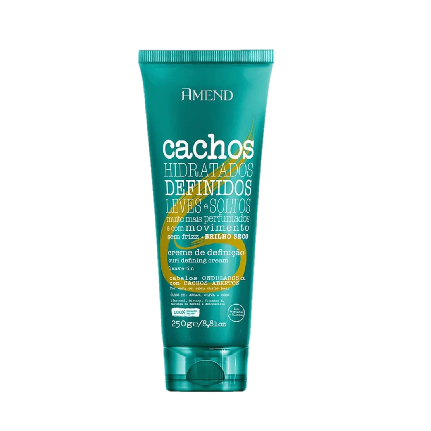 Produto: Kit Amend Cachos Nutridos Brilhantes Oléo Multifuncional Cachos Ondulados e Abertos + Leave-in Fechados (3 Produtos)