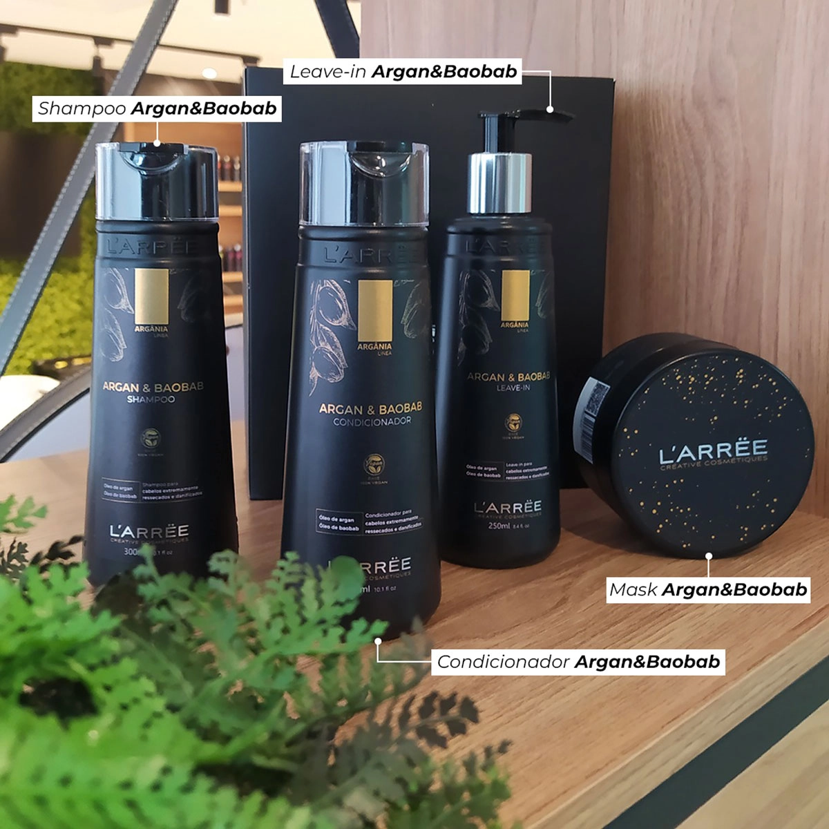 Produto: Kit LARREE Argan & Baobab Shampoo Condicionador Máscara e Óleo (4 produtos)