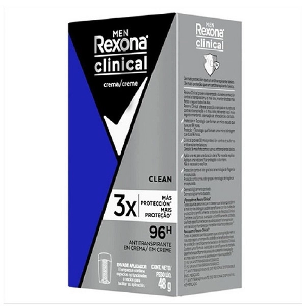 Produto: Rexona Clinical Desodorante em Creme Clean Masculino Azul 48g