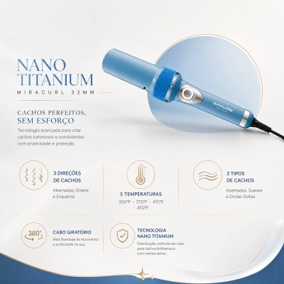 Modelador Automático MiraCurl BaByliss Pro Nano Titanium Bivolt 32mm Produto Modelador Automático MiraCurl BaByliss Pro Nano Titanium Bivolt 32mm