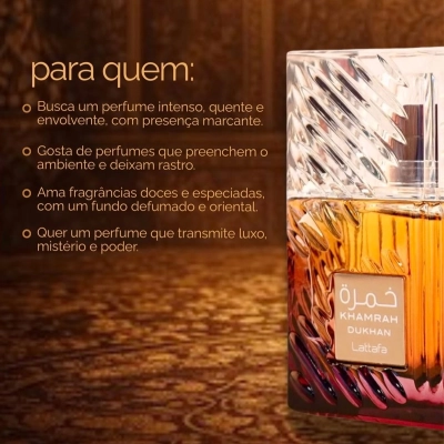 Perfume Lattafa Khamrah Dukhan Eau De Parfum 100ml Produto Perfume Lattafa Khamrah Dukhan Eau De Parfum 100ml