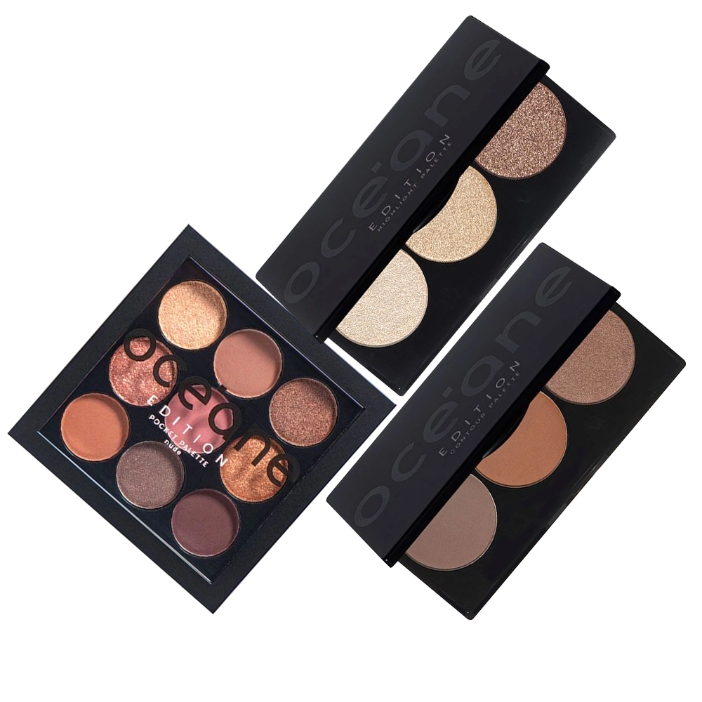 Produto: Kit Océane Edition Paleta Hightlight + Contour Sombra Pocket Nude e Pincel Leque (4 produtos)