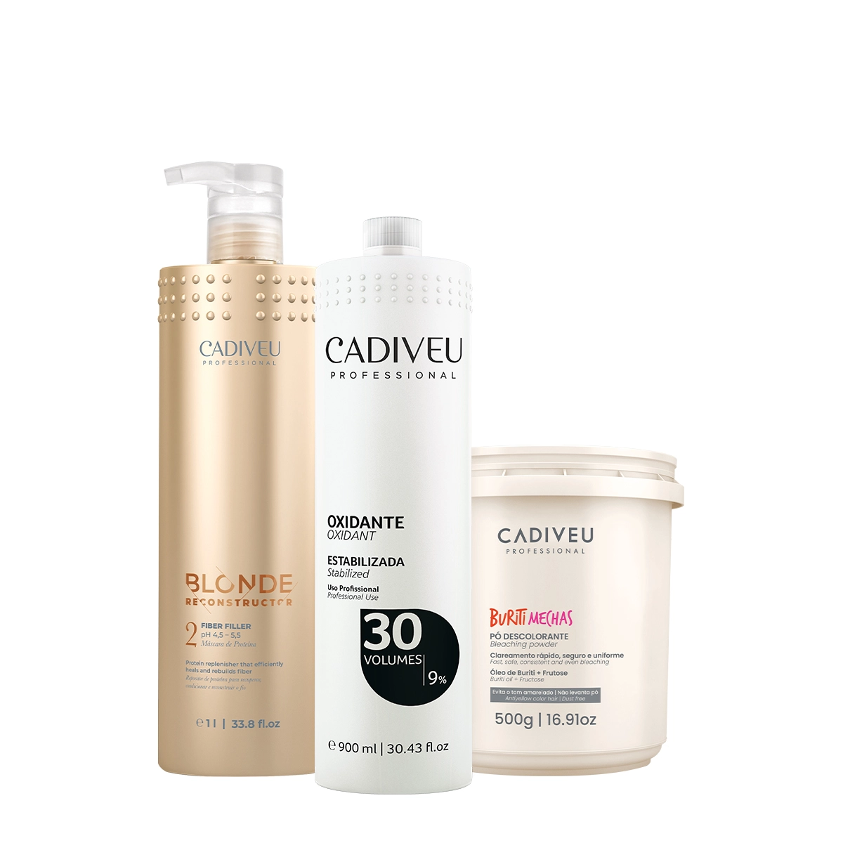 Kit Cadiveu Professional Blonde Máscara Buriti Mechas e Ox 30v (3 produtos) Produto: Kit Cadiveu Professional Blonde Máscara Buriti Mechas e Ox 30v (3 produtos)