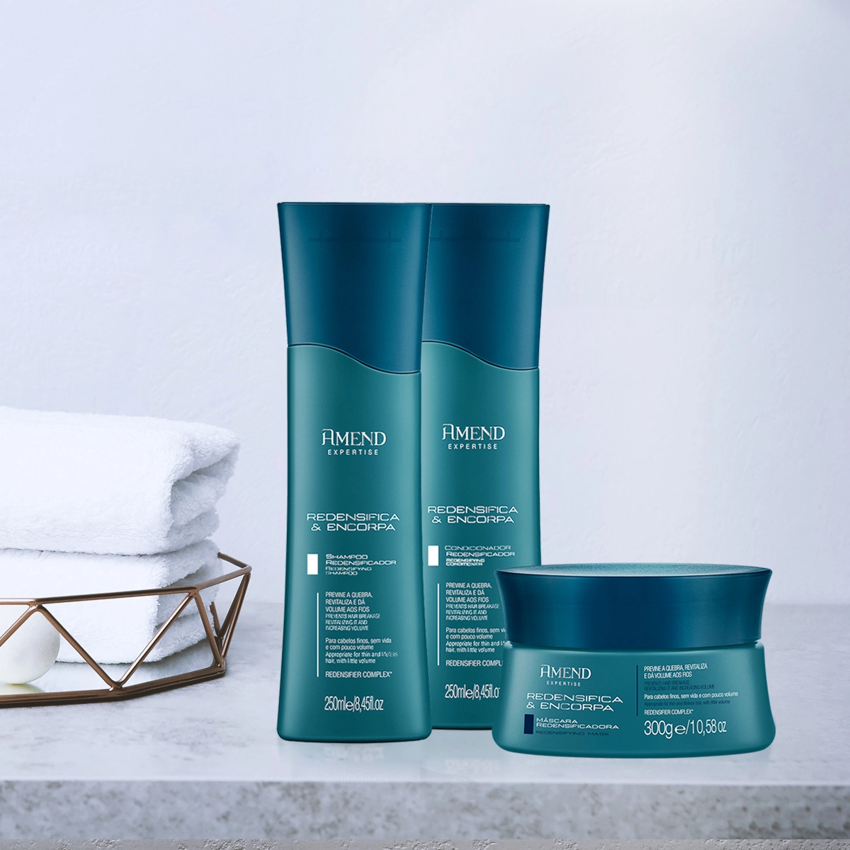 Produto: Kit Amend Redensifica & Encorpa Shampoo Condicionador Máscara e Fluído Antiumidade (4 produtos)