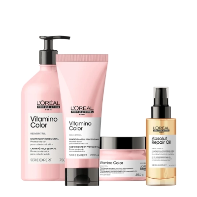 Produto: Kit L'Oréal Professionnel Vitamino Color Shampoo 750ml Condicionador 200ml Máscara 250g Óleo 90ml