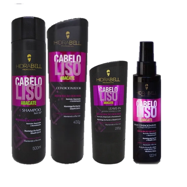 Produto: Kit Hidrabell Liso Abacate Shampoo 500ml Condicionador 400ml Leave in 285g Spray 120ml