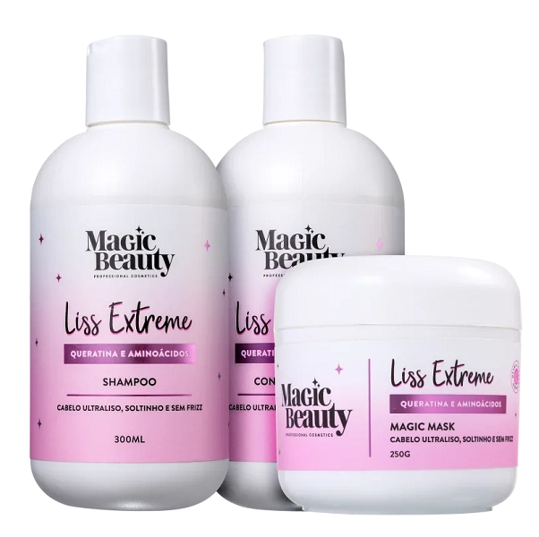 Magic Beauty Liss Extreme - Shampoo+Condicionador 300ml+Mascara 250g Produto: Magic Beauty Liss Extreme - Shampoo+Condicionador 300ml+Mascara 250g