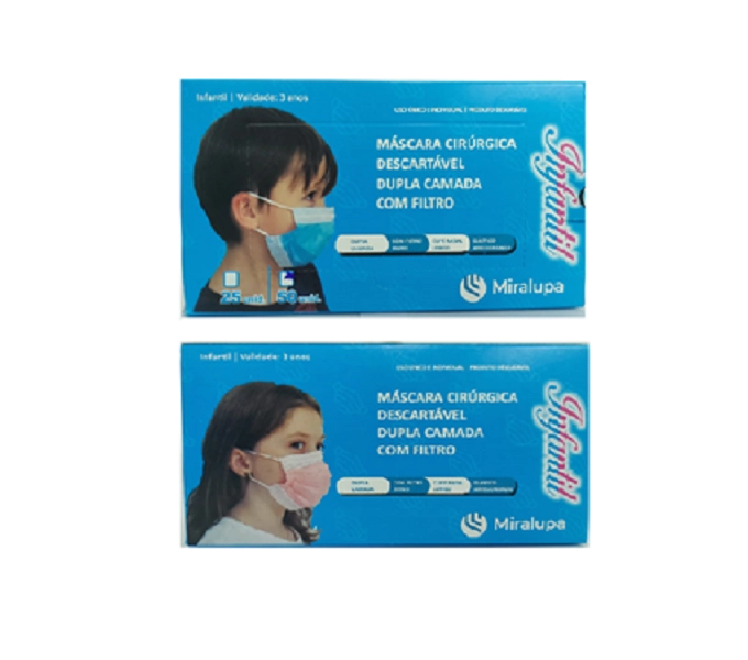 Produto: Mascara Cirurgica Dupla Camada com Filtro - Infantil Azul e Rosa 2 un. C/50 cd.