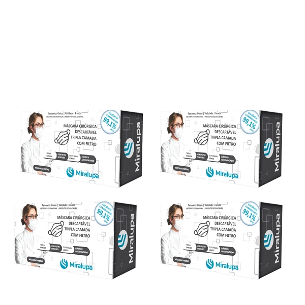 Produto: Miralupa Máscara Cirúrgica Tripla Camada com Filtro -Preta 4x50