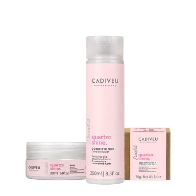 Kit Cadiveu Professional Essentials Quartzo Shine Shampoo Barra Condicionador e Máscara (3 produtos) Produto: Kit Cadiveu Professional Essentials Quartzo Shine Shampoo Barra Condicionador e Máscara (3 produtos)