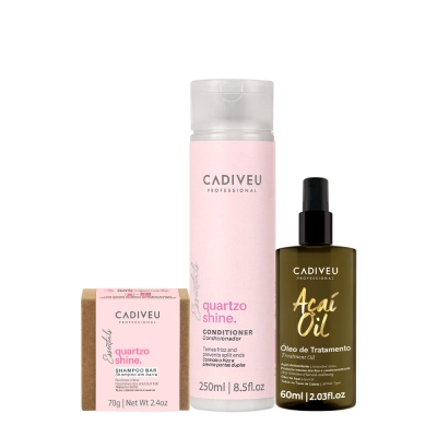Kit Cadiveu Professional Essentials Quartzo Shine Shampoo em Barra Condicionador e Açaí Oil 60 (3 produtos) Produto: Kit Cadiveu Professional Essentials Quartzo Shine Shampoo em Barra Condicionador e Açaí Oil 60 (3 produtos)