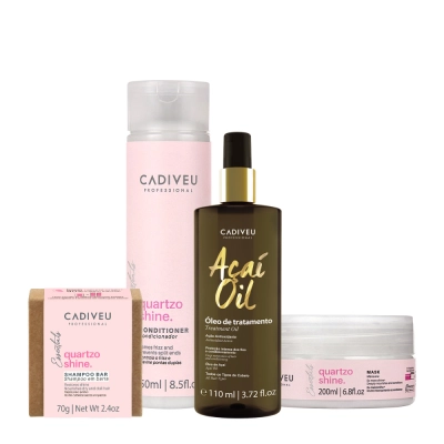 Kit Cadiveu Professional Essentials Quartzo Shine Shampoo em Barra Condicionador Máscara e Açaí Oil 110 (4 produtos) Produto: Kit Cadiveu Professional Essentials Quartzo Shine Shampoo em Barra Condicionador Máscara e Açaí Oil 110 (4 produtos)