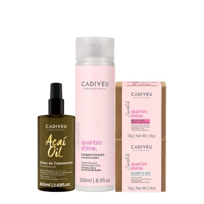 Kit Cadiveu Professional Essentials Quartzo Shine Shampoo em Barra Condicionador Máscara em Barra e Açaí Oil 60 (4 produ Produto: Kit Cadiveu Professional Essentials Quartzo Shine Shampoo em Barra Condicionador Máscara em Barra e Açaí Oil 60 (4 produ