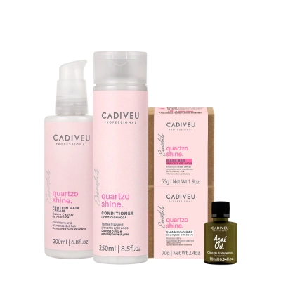 Kit Cadiveu Professional Essentials Quartzo Shine Shampoo em Barra Condicionador Máscara em Barra Pré-Shampoo e Açaí Oil Produto: Kit Cadiveu Professional Essentials Quartzo Shine Shampoo em Barra Condicionador Máscara em Barra Pré-Shampoo e Açaí Oil