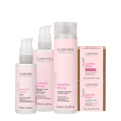 Kit Cadiveu Professional Essentials Quartzo Shine Shampoo em Barra Condicionador Máscara em Barra Pré Shampoo e Leave-in Produto: Kit Cadiveu Professional Essentials Quartzo Shine Shampoo em Barra Condicionador Máscara em Barra Pré Shampoo e Leave-in