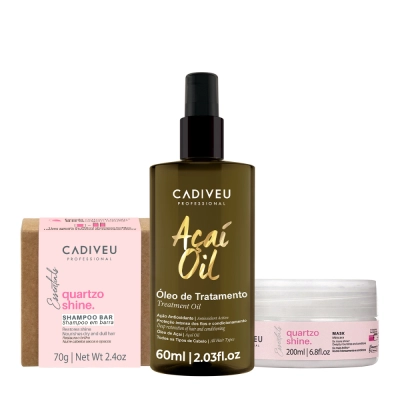 Kit Cadiveu Professional Essentials Quartzo Shine Shampoo em Barra Másc e Açaí Oil 60 (3 produtos) Produto: Kit Cadiveu Professional Essentials Quartzo Shine Shampoo em Barra Másc e Açaí Oil 60 (3 produtos)