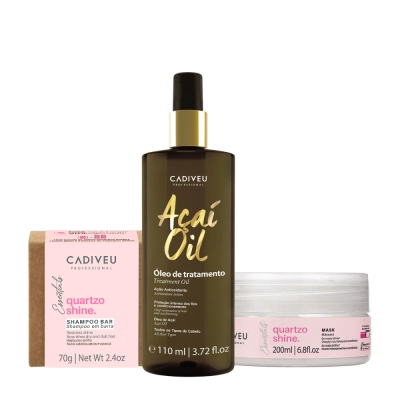 Kit Cadiveu Professional Essentials Quartzo Shine Shampoo em Barra Máscara e Açaí Oil 110 (3 produtos) Produto: Kit Cadiveu Professional Essentials Quartzo Shine Shampoo em Barra Máscara e Açaí Oil 110 (3 produtos)