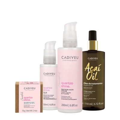 Kit Cadiveu Professional Essentials Quartzo Shine Shampoo em Barra Pré-Shampoo Leave-in e Açaí Oil 110 (4 produtos) Produto: Kit Cadiveu Professional Essentials Quartzo Shine Shampoo em Barra Pré-Shampoo Leave-in e Açaí Oil 110 (4 produtos)