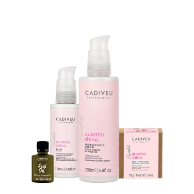 Kit Cadiveu Professional Essentials Quartzo Shine Shampoo em Barra Pré-Shampoo Leave-in e Açaí Oil (4 produtos) Produto: Kit Cadiveu Professional Essentials Quartzo Shine Shampoo em Barra Pré-Shampoo Leave-in e Açaí Oil (4 produtos)