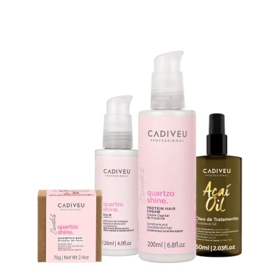 Kit Cadiveu Professional Essentials Quartzo Shine Shampoo em Barra Pré-Shampoo Leave-in e Açaí Oil 60 (4 produtos) Produto: Kit Cadiveu Professional Essentials Quartzo Shine Shampoo em Barra Pré-Shampoo Leave-in e Açaí Oil 60 (4 produtos)