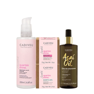 Kit Cadiveu Professional Essentials Quartzo Shine Shampoo Máscara em Barra Pré-Shampoo e Açaí Oil 110 (4 produtos) Produto: Kit Cadiveu Professional Essentials Quartzo Shine Shampoo Máscara em Barra Pré-Shampoo e Açaí Oil 110 (4 produtos)