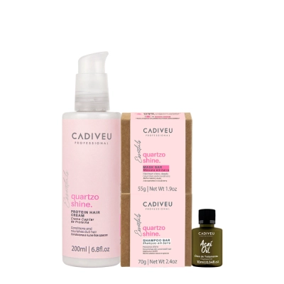 Kit Cadiveu Professional Essentials Quartzo Shine Shampoo Máscara em Barra Pré-Shampoo e Açaí Oil (4 produtos) Produto: Kit Cadiveu Professional Essentials Quartzo Shine Shampoo Máscara em Barra Pré-Shampoo e Açaí Oil (4 produtos)