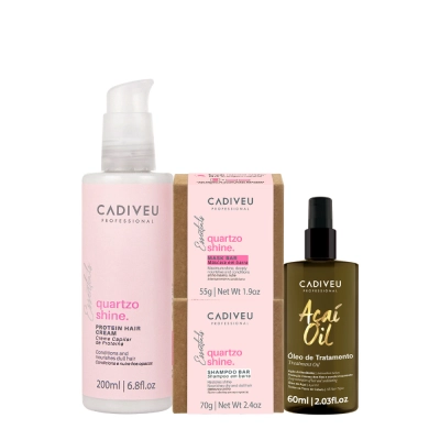 Kit Cadiveu Professional Essentials Quartzo Shine Shampoo Máscara em Barra Pré-Shampoo e Açaí Oil 60 (4 produtos) Produto: Kit Cadiveu Professional Essentials Quartzo Shine Shampoo Máscara em Barra Pré-Shampoo e Açaí Oil 60 (4 produtos)
