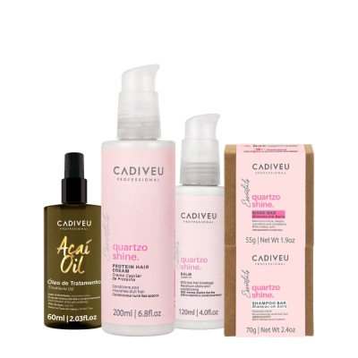 Kit Cadiveu Professional Essentials Quartzo Shine Shampoo Máscara em Barra Pré-Shampoo Leave-in e Açaí Oil 60 (5 produto Produto: Kit Cadiveu Professional Essentials Quartzo Shine Shampoo Máscara em Barra Pré-Shampoo Leave-in e Açaí Oil 60 (5 produto