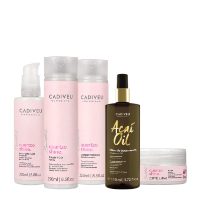 Produto: Kit Cadiveu Professional Quartzo Shine Shampoo Condicionador Máscara Pré-Shampoo e Açaí Oil 110 (5 produtos)