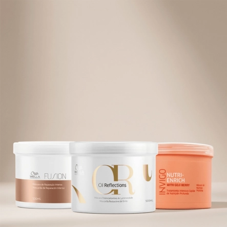 Kit Cronograma Capilar Wella Professionals Fusion, Oil Reflections e Invigo Nutri-Enrich 3 Máscaras 500g Produto Kit Cronograma Capilar Wella Professionals Fusion, Oil Reflections e Invigo Nutri-Enrich 3 Máscaras 500g