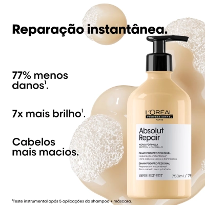 Kit L'Oréal Professionnel Absolut Repair Gold Shampoo 750ml Máscara 250g Óleo 90ml Produto Kit L'Oréal Professionnel Absolut Repair Gold Shampoo 750ml Máscara 250g Óleo 90ml