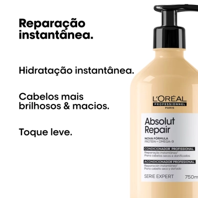 Kit Shampoo 240ml e Condicionador 750ml L'Oréal Professionnel Absolut Repair Gold Quinoa Protein Produto Kit Shampoo 240ml e Condicionador 750ml L'Oréal Professionnel Absolut Repair Gold Quinoa Protein