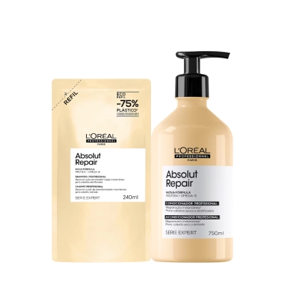Kit Shampoo 240ml e Condicionador 750ml L'Oréal Professionnel Absolut Repair Gold Quinoa Protein Produto Kit Shampoo 240ml e Condicionador 750ml L'Oréal Professionnel Absolut Repair Gold Quinoa Protein