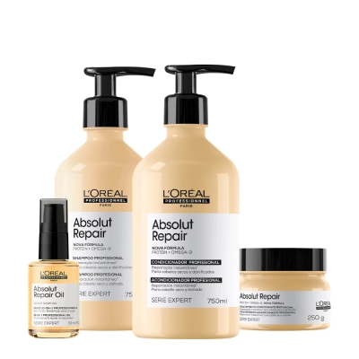 Kit Absolut Repair Gold Quinoa Protein L'Oréal Professionnel Shampoo 750ml Condicionador 750ml Produto Kit Absolut Repair Gold Quinoa Protein L'Oréal Professionnel Shampoo 750ml Condicionador 750ml