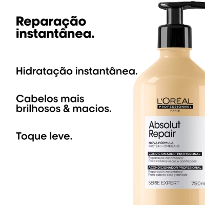 Kit L'Oréal Professionnel Absolut Repair Gold Quinoa Protein Shampoo 240ml Condicionador 750ml Produto Kit L'Oréal Professionnel Absolut Repair Gold Quinoa Protein Shampoo 240ml Condicionador 750ml