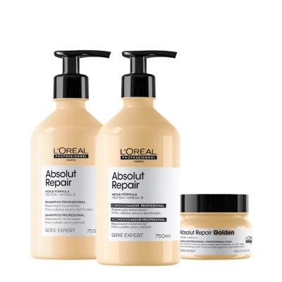 Produto: Kit L'Oréal Professionnel Absolut Repair Gold Quinoa Protein Shampoo Condicionador e Máscara (3 produtos)