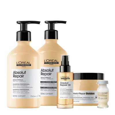 Produto: Kit L'Oréal Professionnel Absolut Repair Gold Quinoa Protein Shampoo Condicionador Máscara G Óleo e Power Repair (5 prod