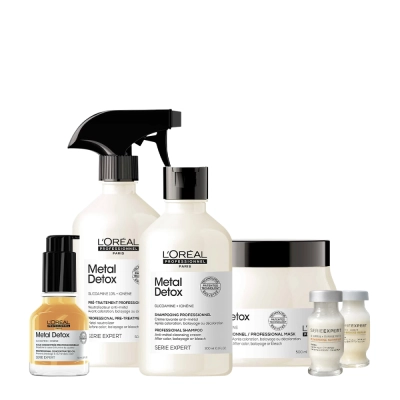 Produto: Kit L'Oréal Professionnel Metal Detox Neutralizador Shampoo Máscara Óleo Spray e Ampolas (6 produtos)