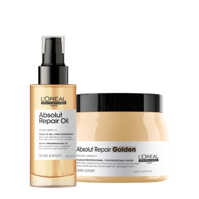 Produto: Kit L'Oréal Professionnel Serie Expert Absolut Repair Gold Quinoa Protein Golden Máscara 500ml + Óleo 90ml (2 Produtos)