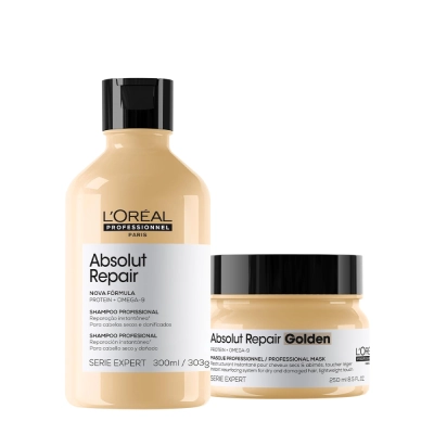Produto: Kit L'Oréal Professionnel Serie Expert Absolut Repair Gold Quinoa Protein Shampoo 300ml + Máscara Golden 250ml