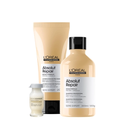 Produto: Kit L'Oréal Professionnel Serie Expert Absolut Repair Gold Quinoa Protein Shampoo Condicionador e Power Repair (3 produt